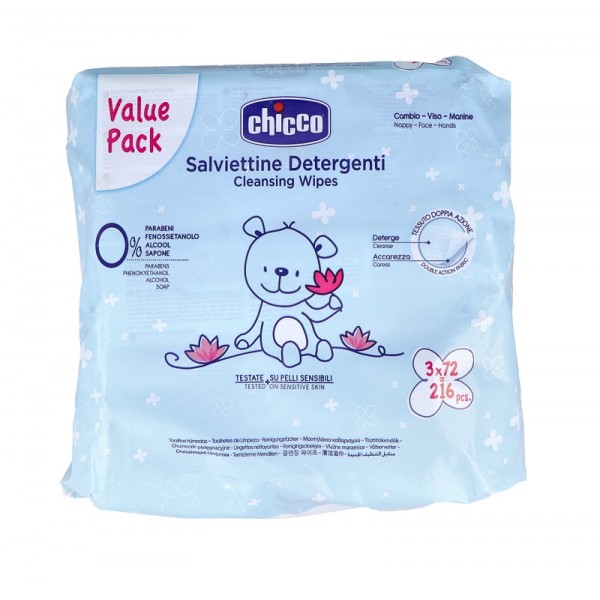 TOALLITAS HUMEDAS CHICCO 3 ENVASES 72 TOALLITAS